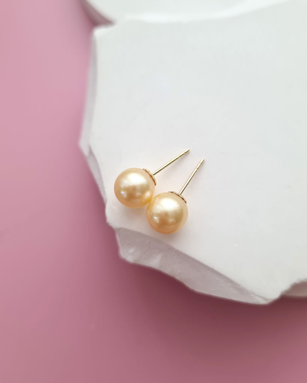 7.95mm Gold Akoya Sea Pearl 18K Gold Stud Earrings - Pearl Jewelry in Singapore
