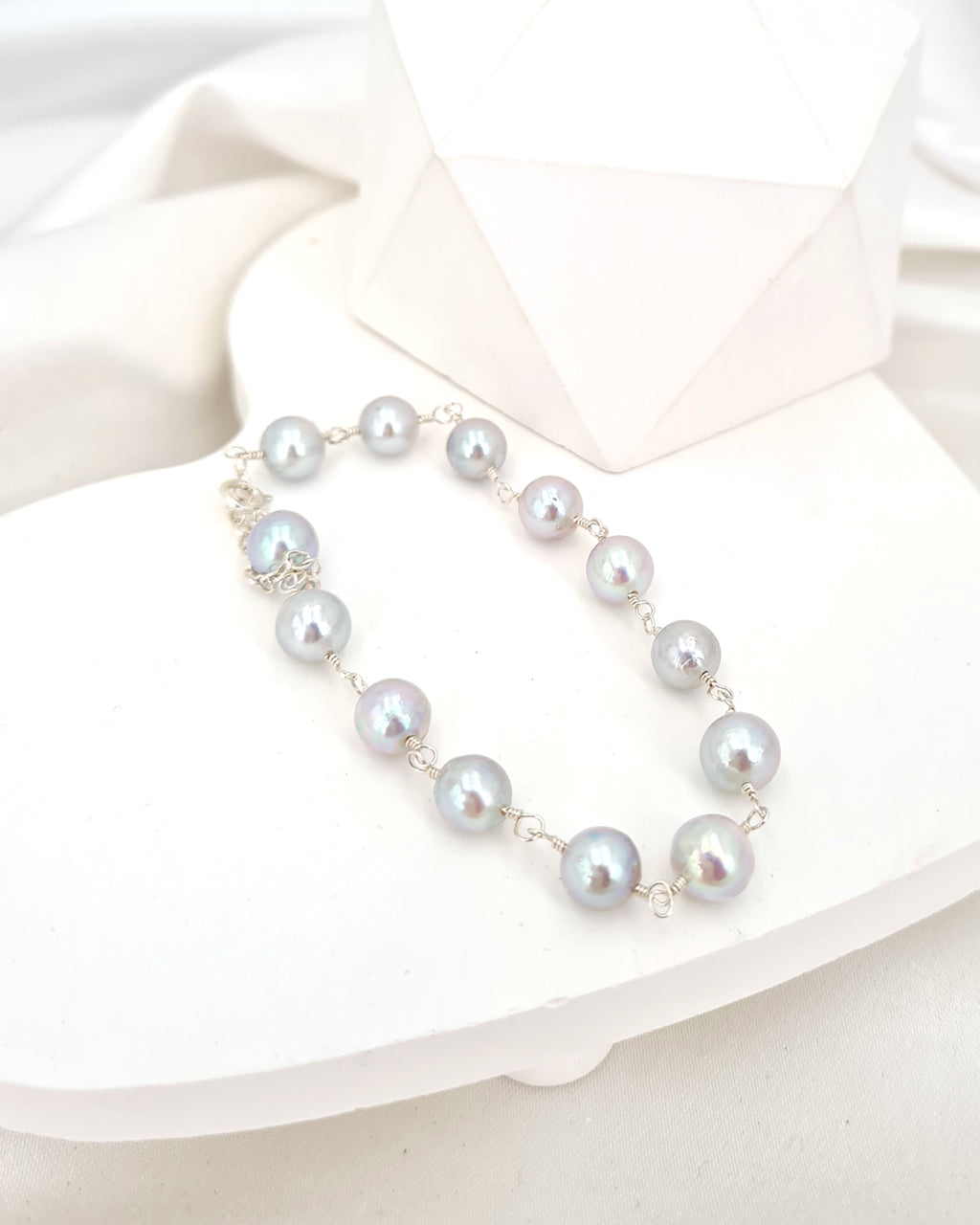 Akoya Pearl Bracelet | Light Grey Silver Blue Akoya Pearl Jewelry 