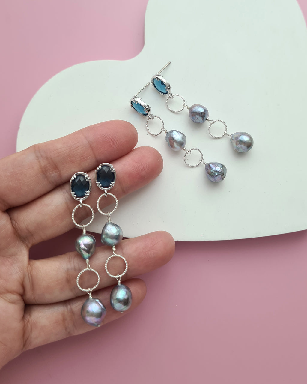 Silver Blue Akoya Pearl Earrings with Loop