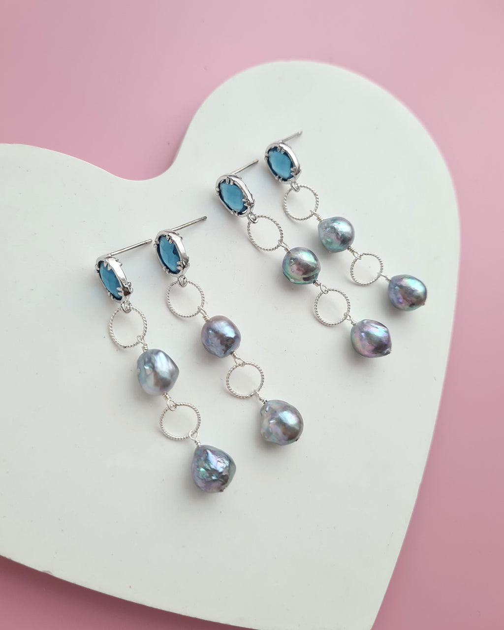Silver Blue Akoya Pearl Earrings with Loop