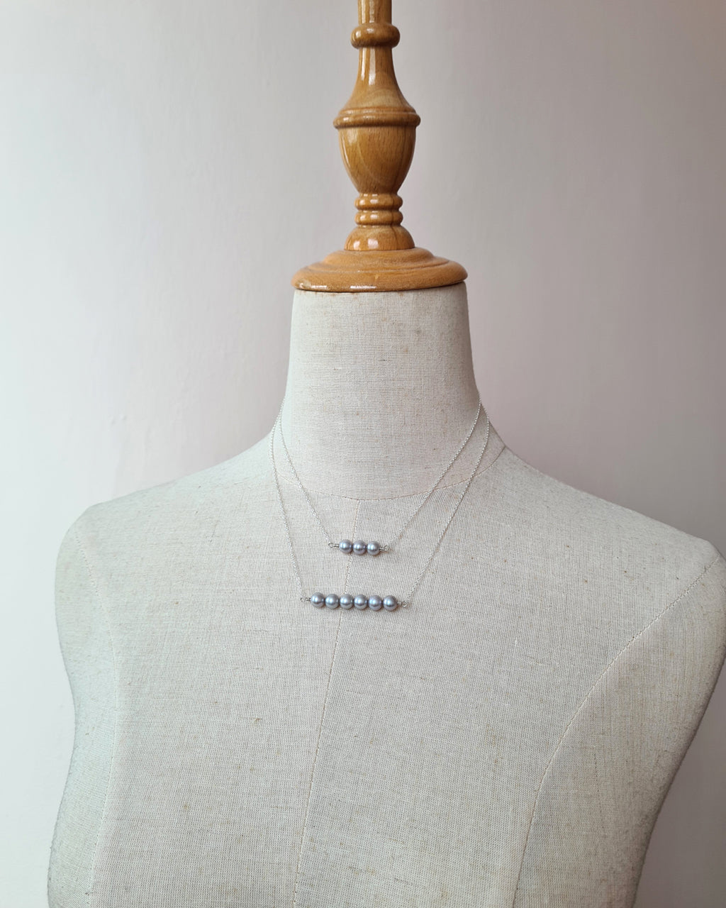 Akoya Pearl Necklace - 6 Pearls Silver Blue Akoya Pearl Jewelry