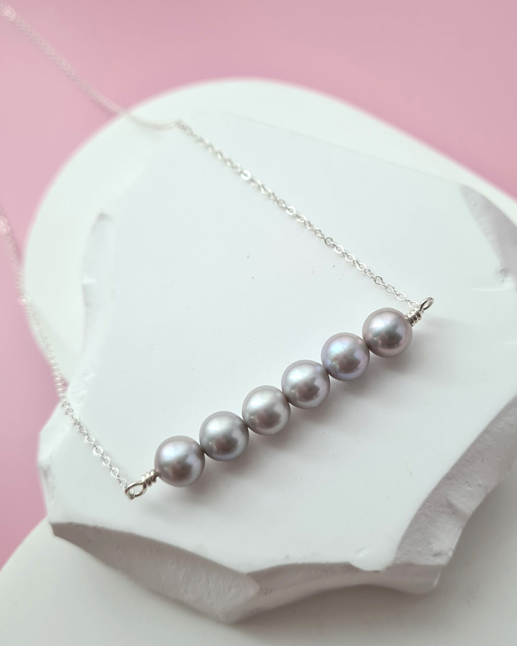 Akoya Pearl Necklace - 6 Pearls Silver Blue Akoya Pearl Jewelry