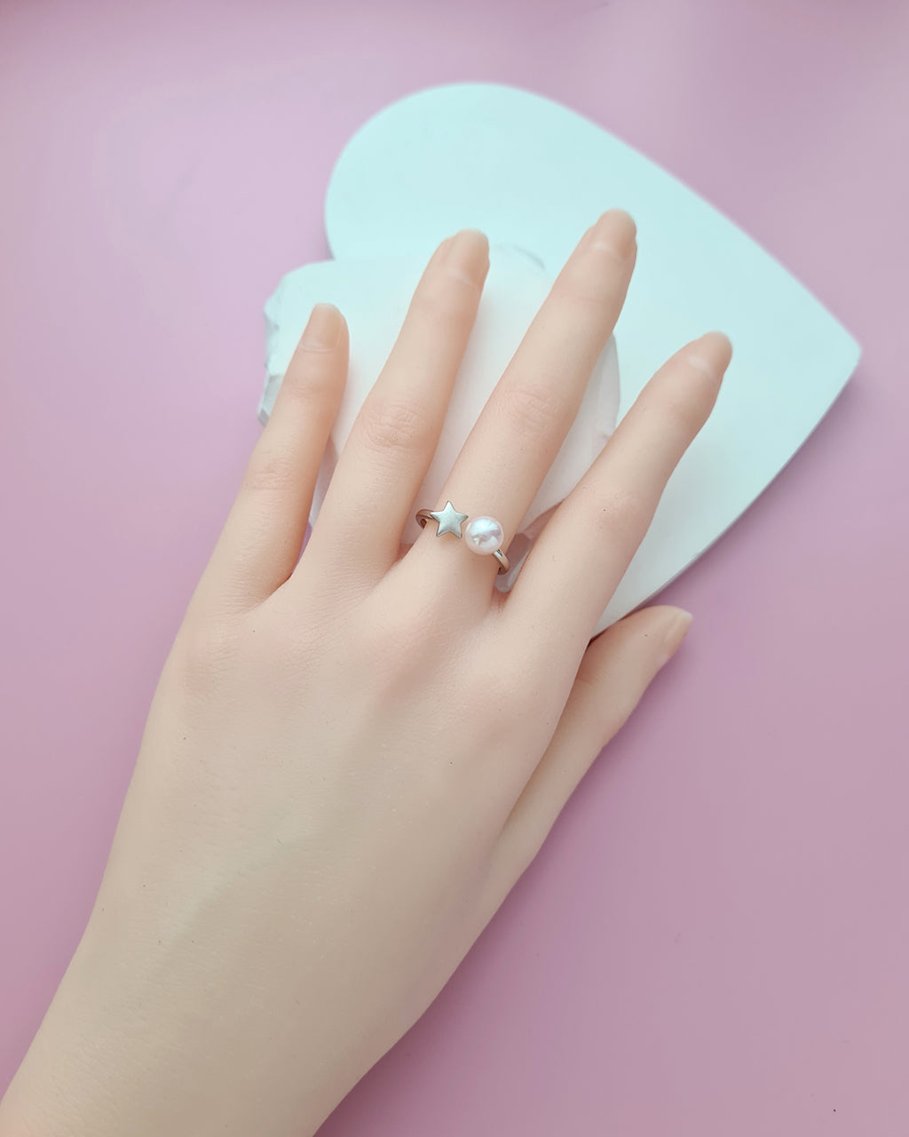 Akoya Pearl Star Open Ring, Handmade Pearl Jewelry in Singapore