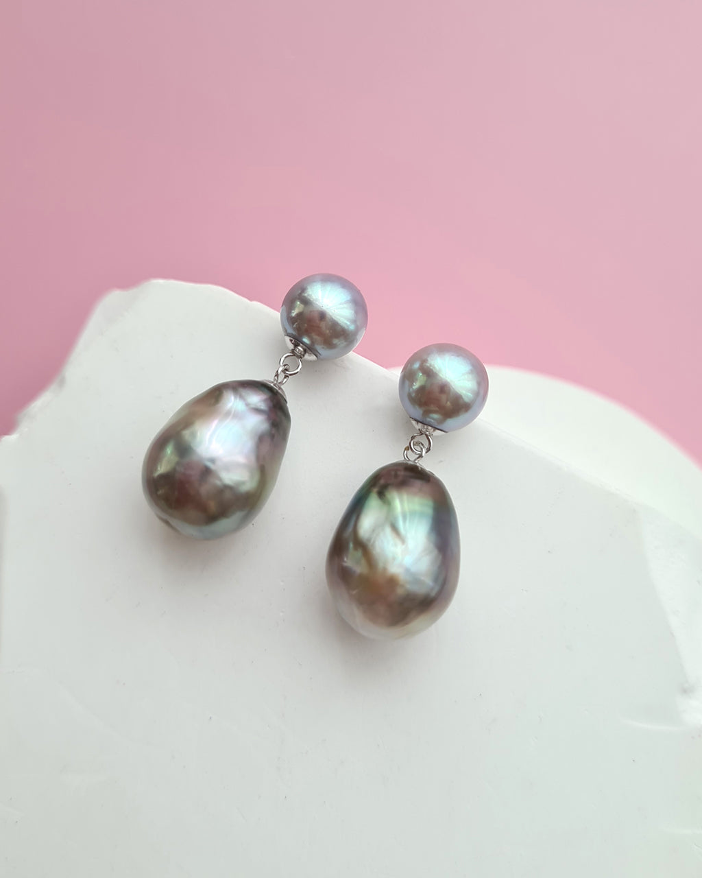 Akoya Pearl and Tahitian Pearl 18K White Gold Earrings - Double Pearl