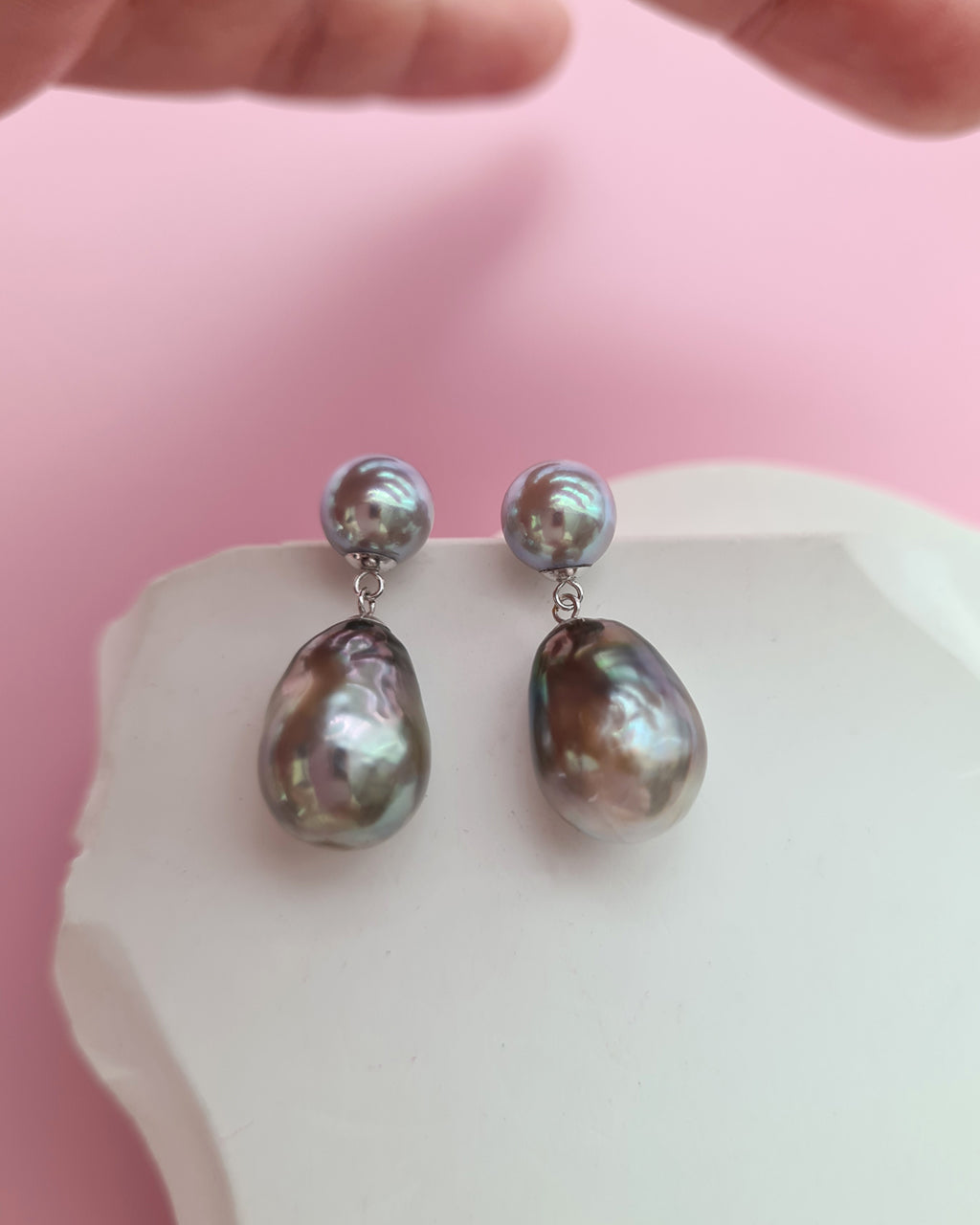 Akoya Pearl and Tahitian Pearl 18K White Gold Earrings - Double Pearl
