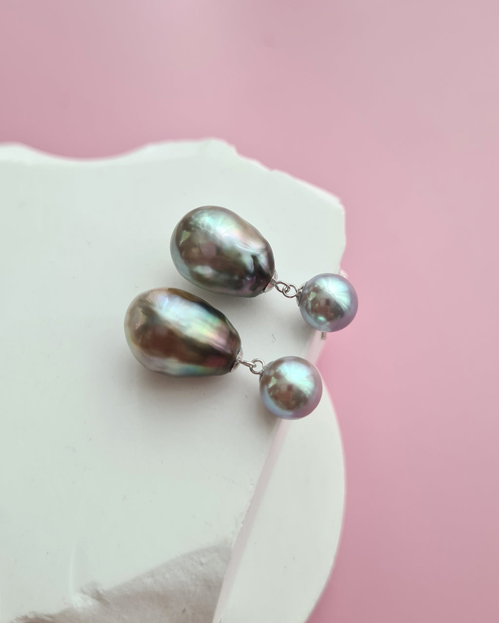 Akoya Pearl and Tahitian Pearl 18K White Gold Earrings - Double Pearl