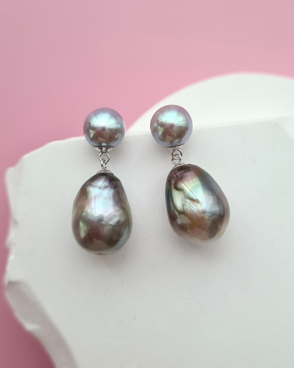 Akoya Pearl and Tahitian Pearl 18K White Gold Earrings - Double Pearl