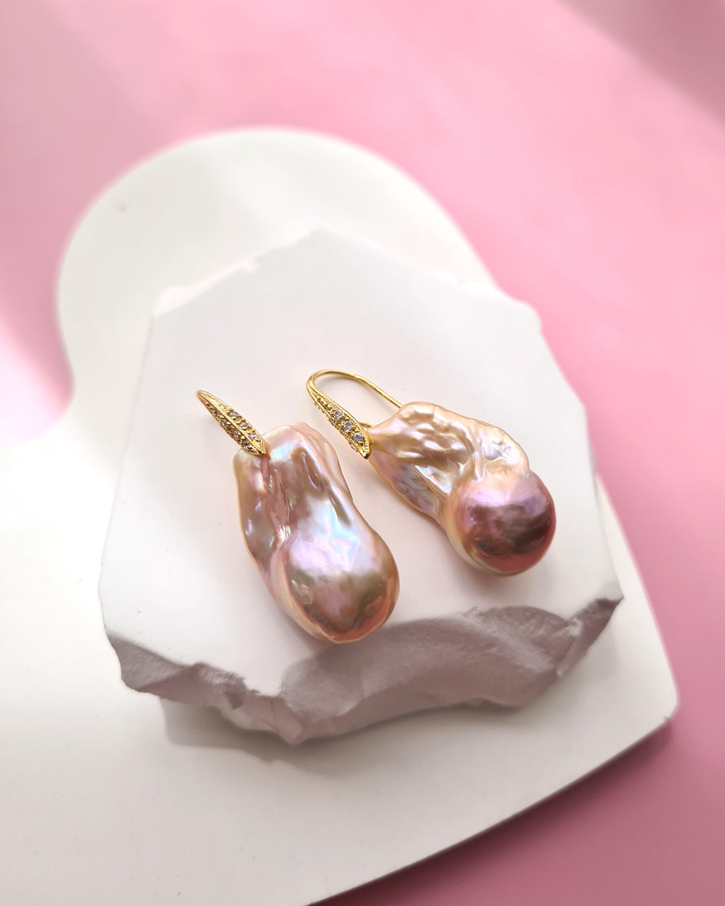 Baroque Pearl Earrings with Gold Sterling Silver Earrings Golden Pink Purple Pearl Jewelry