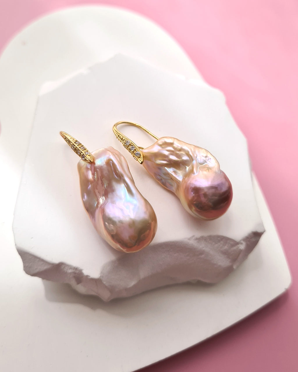 Baroque Pearl Earrings with Gold Sterling Silver Earrings Golden Pink Purple Pearl Jewelry
