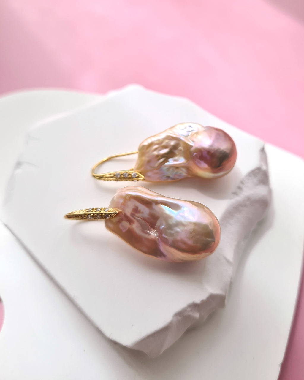 Baroque Pearl Earrings with Gold Sterling Silver Earrings Golden Pink Purple Pearl Jewelry