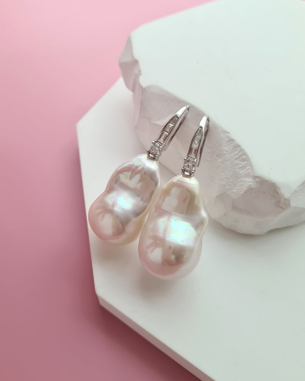 Big White Freshwater Baroque Pearl Earrings for Brides and Wedding