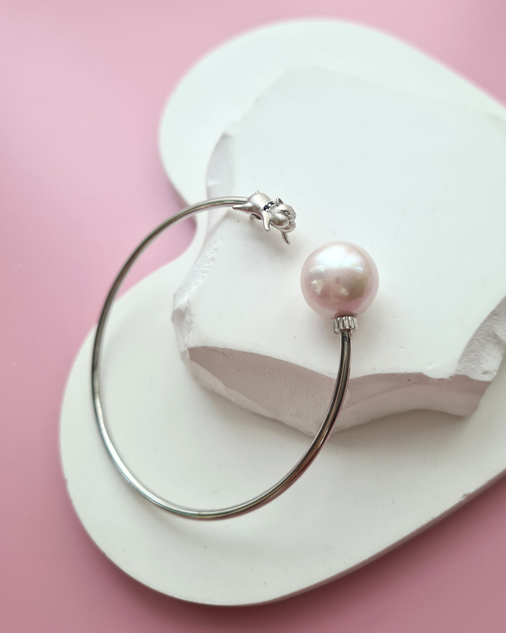 Cute Pug Bangle with Pearl Charm - 13mm+