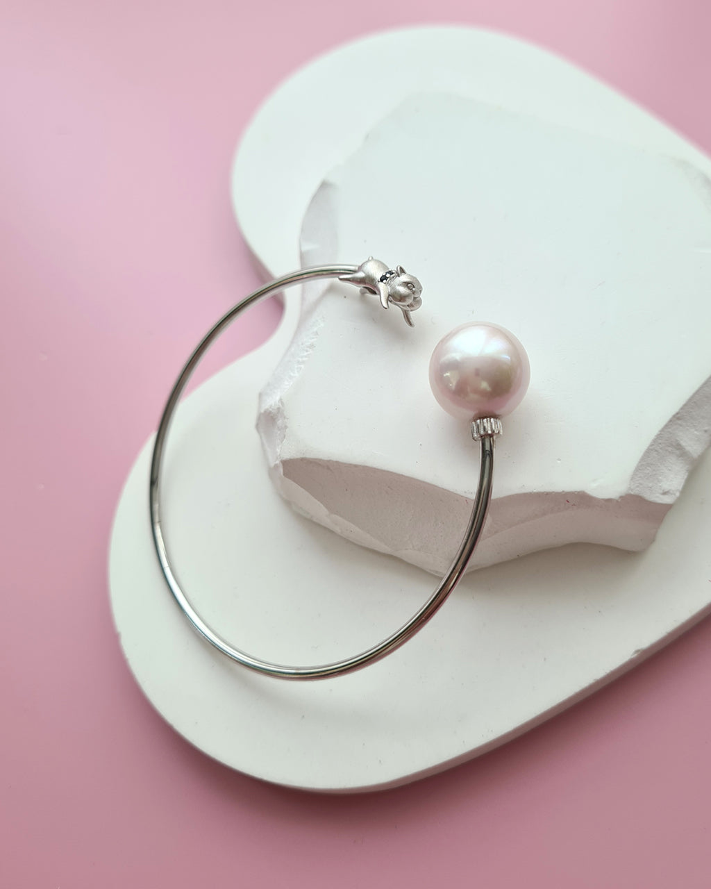 Cute Pug Bangle with Pearl Charm - 13mm+