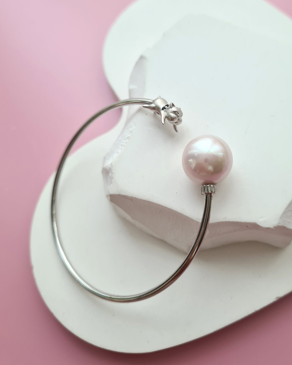 Cute Pug Bangle with Pearl Charm - 13mm+