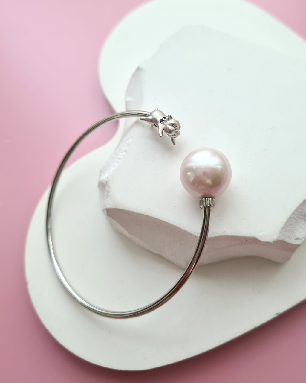 Cute Pug Bangle with Pearl Charm - 13mm+