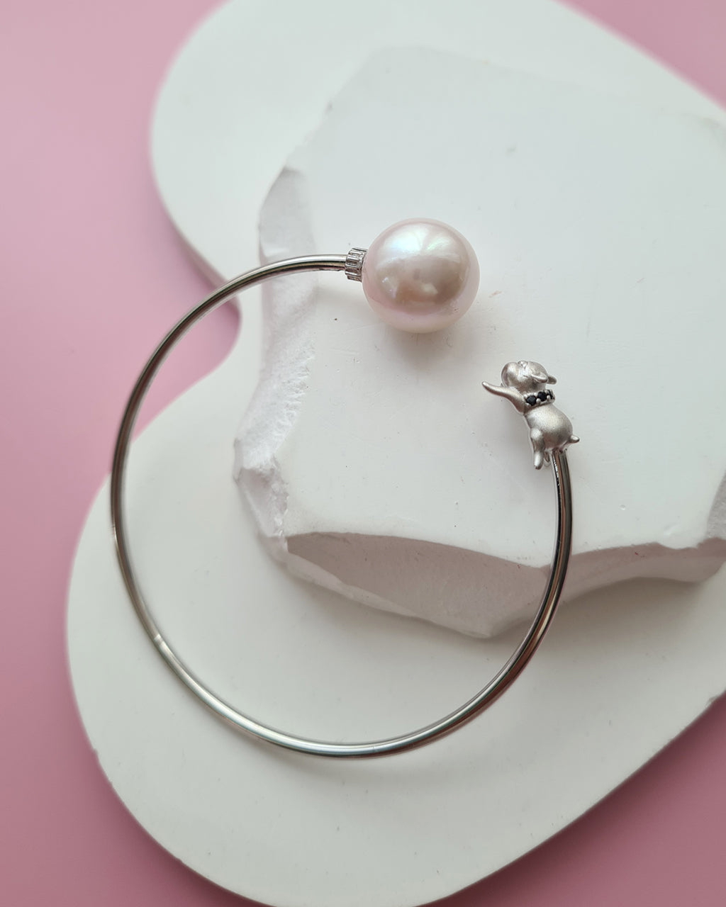 Cute Pug Bangle with Pearl Charm - 13mm+