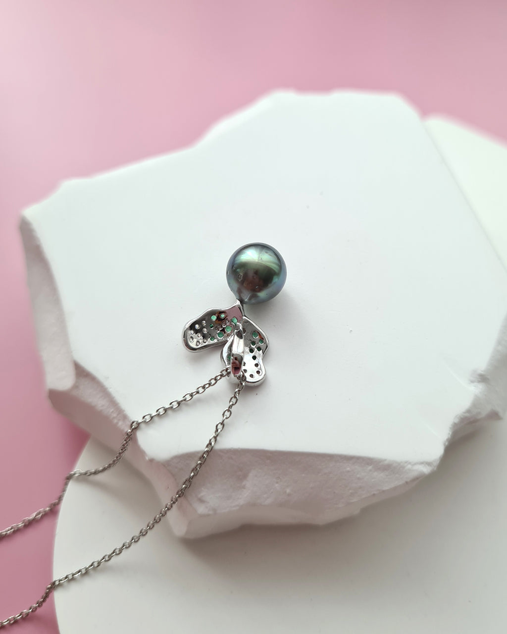 Cute Tahitian Pearl Pendant Necklace, Green Carrot Pearl Necklace in Sterling Silver