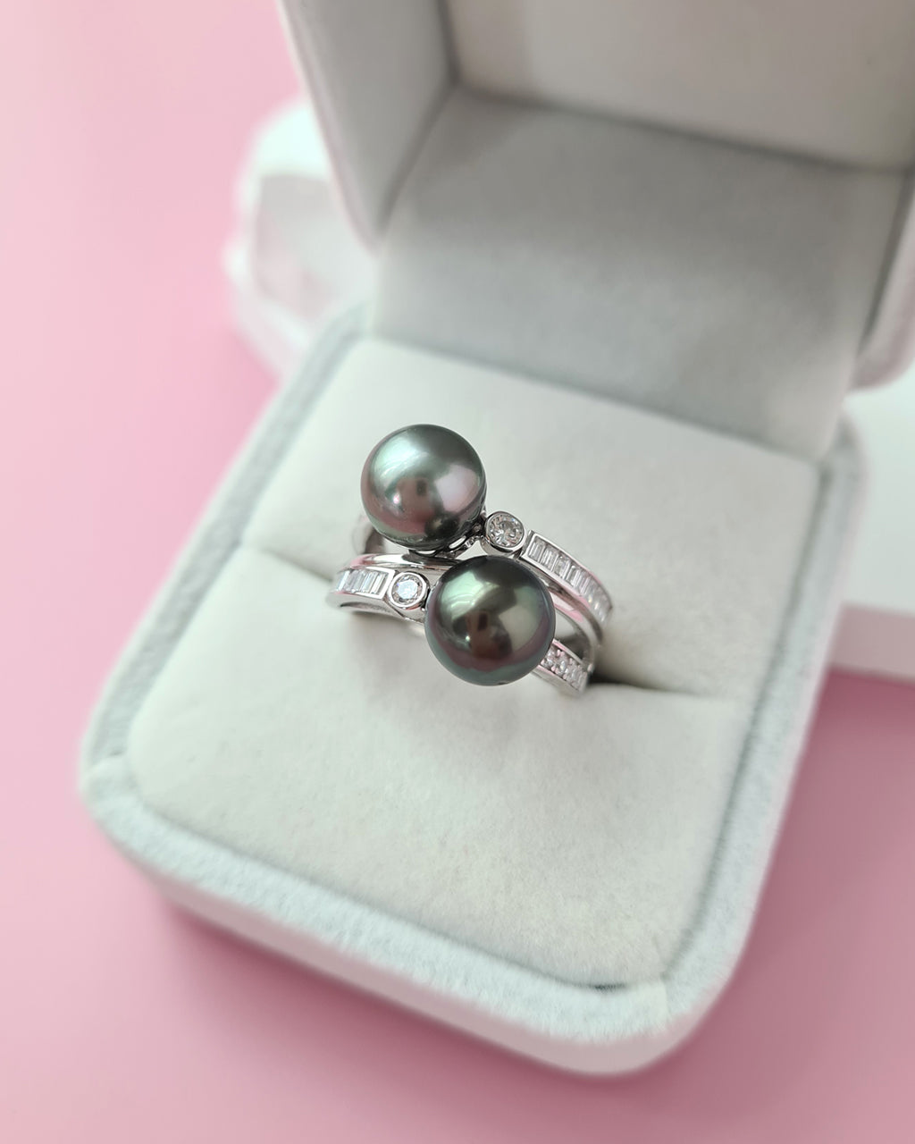 Double Tahitian Pearl Ring, Modern Pearl Jewelry in Singapore