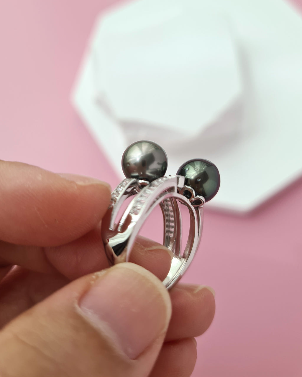 Double Tahitian Pearl Ring, Modern Pearl Jewelry in Singapore
