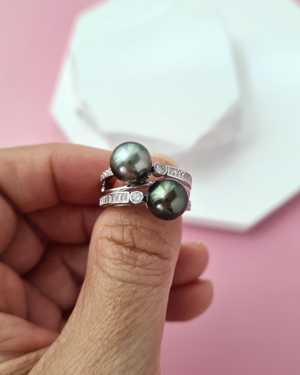 Double Tahitian Pearl Ring, Modern Pearl Jewelry in Singapore