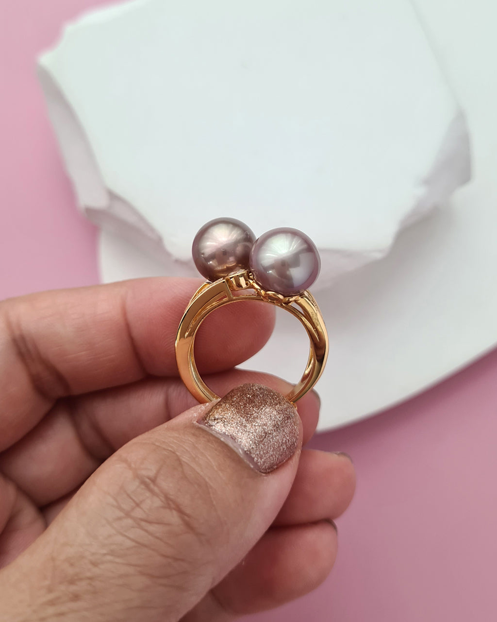 Double Edison Pearl Ring Modern Cocktail Ring Jewelry in Singapore