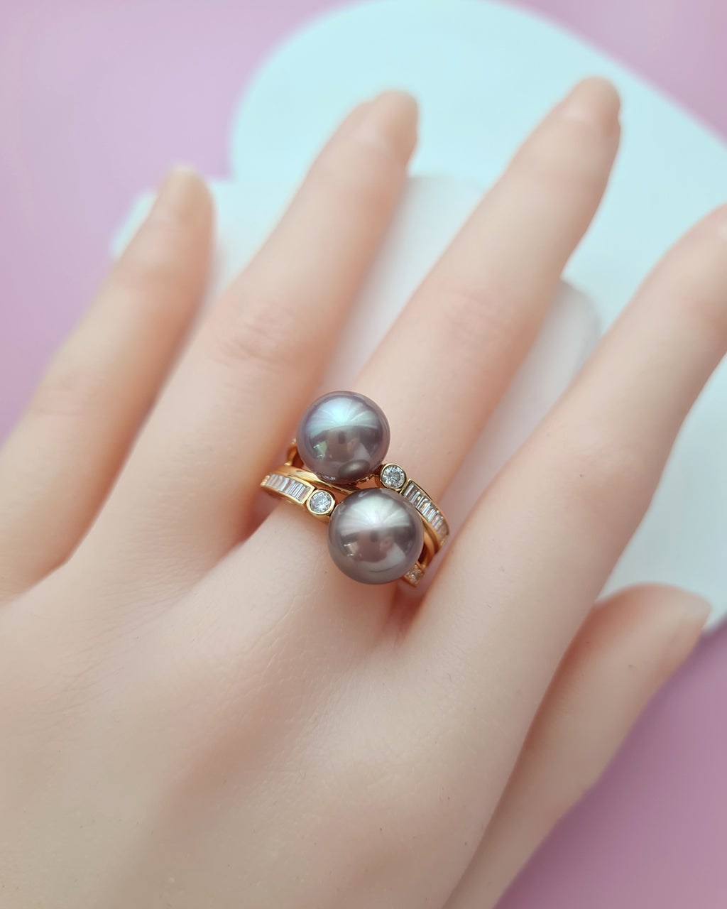 Double Edison Pearl Ring Modern Cocktail Ring Jewelry in Singapore