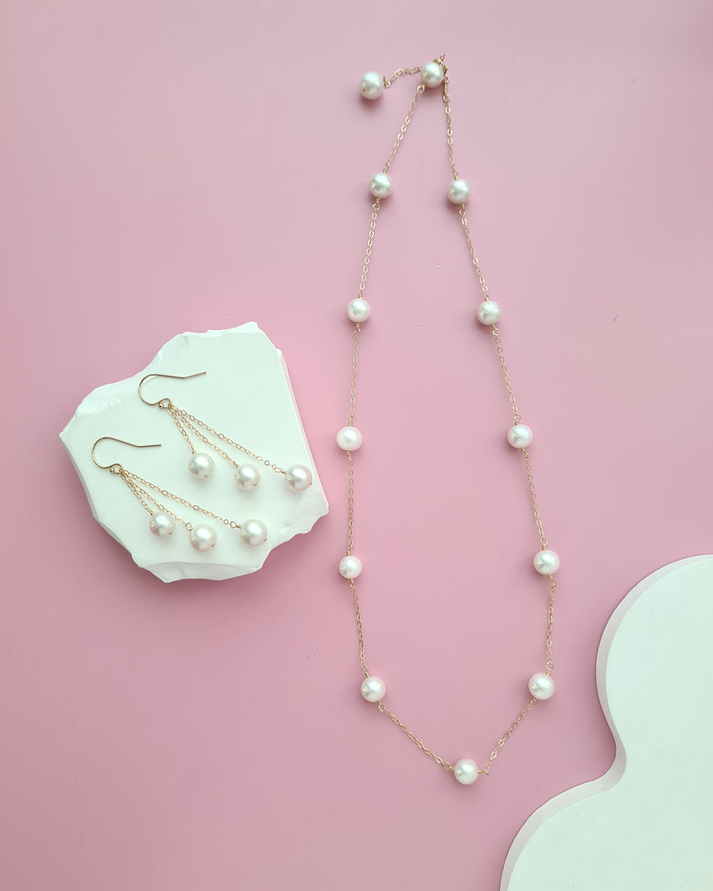White Freshwater Pearl Floating Pearl Necklace