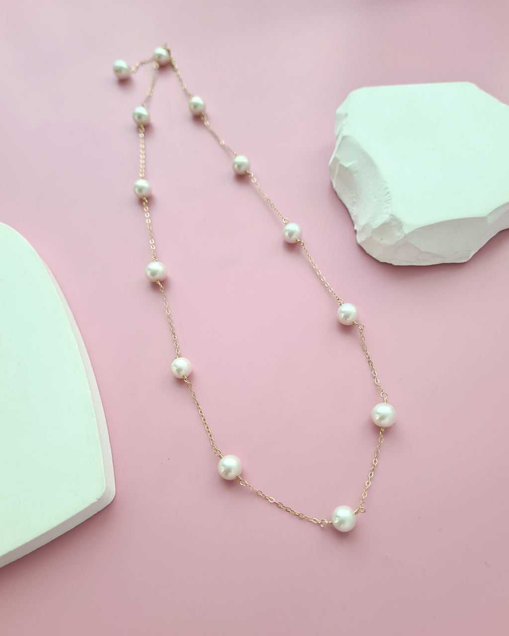 White Freshwater Pearl Floating Pearl Necklace 7mm to 8mm, Handmade Pearl Jewelry in Singapore