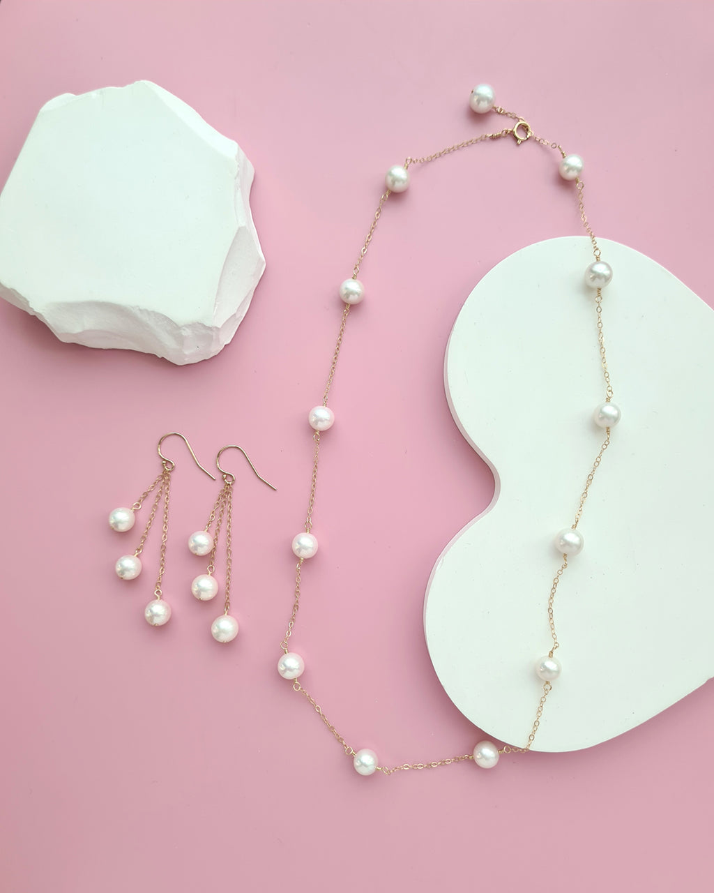 White Freshwater Pearl Floating Pearl Necklace
