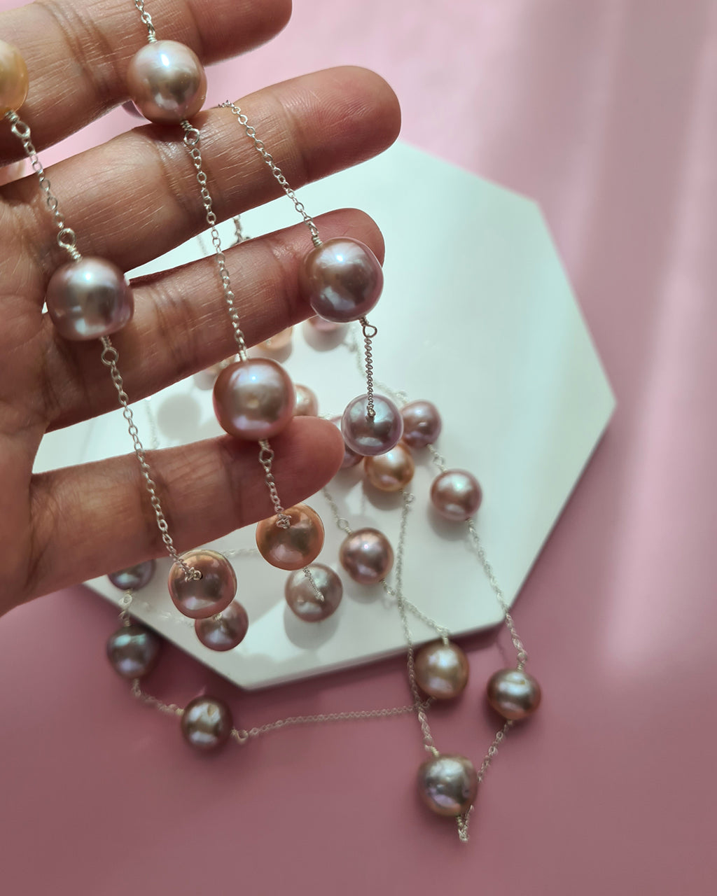 Edison Pearl Floating Pearl Necklace - Extra Long 55 inch, Handmade Pearl Jewelry in Singapore