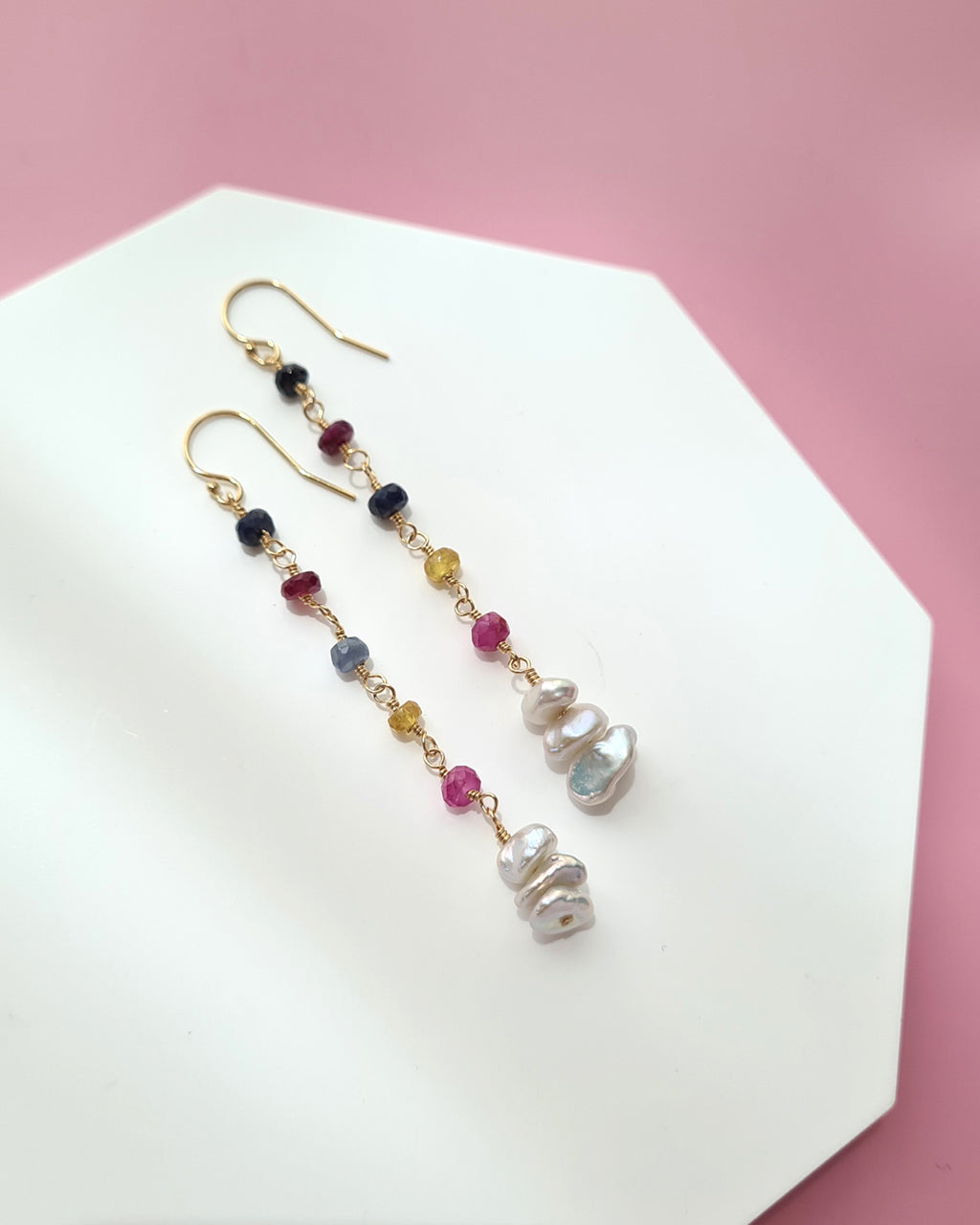 Freshwater Keshi Pearl Jewelry Set with Natural Gemstones Sapphire Emerald Ruby Handmade Pearl Jewelry in Singapore