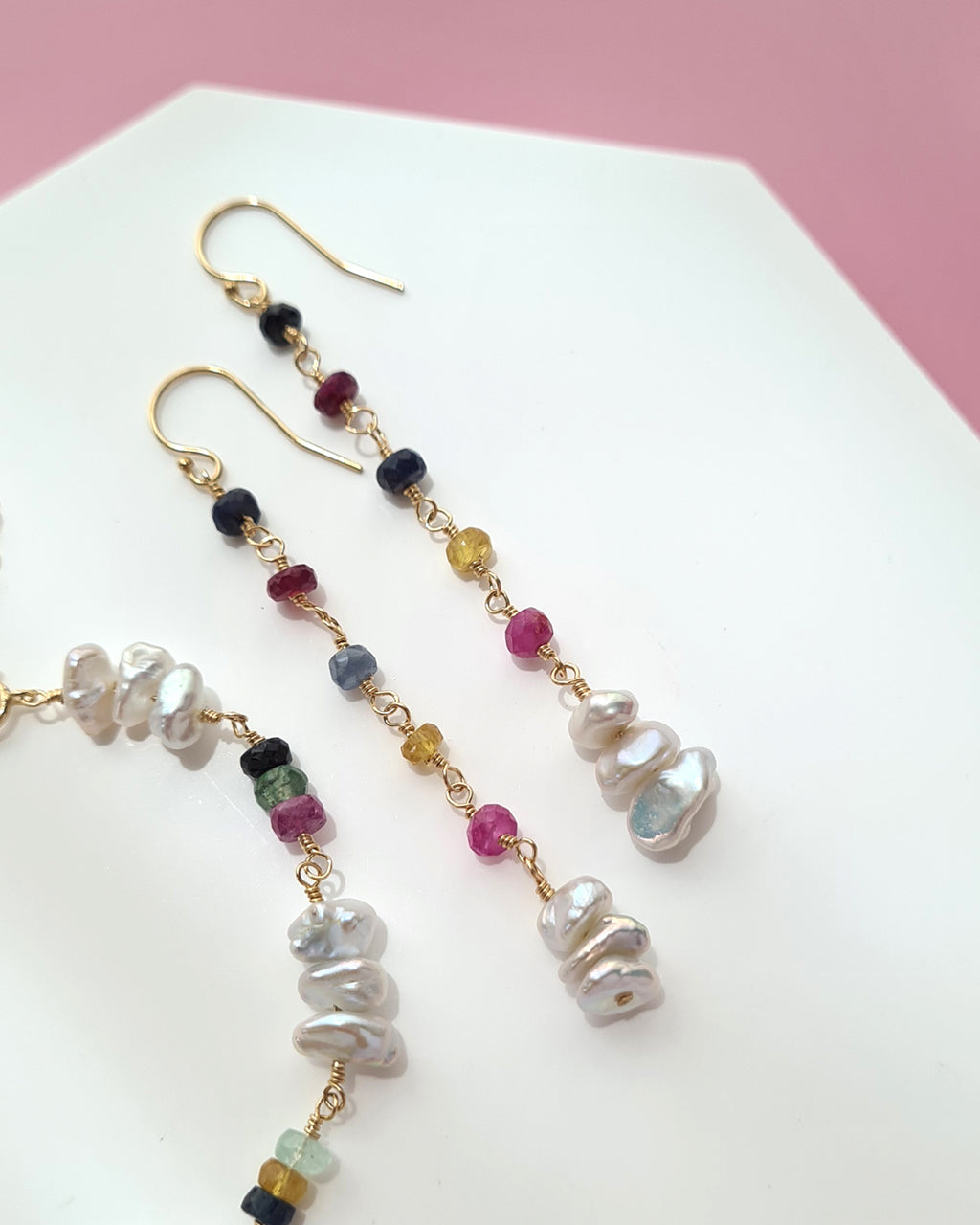 Freshwater Keshi Pearl Jewelry Set with Natural Gemstones Sapphire Emerald Ruby Handmade Pearl Jewelry in Singapore