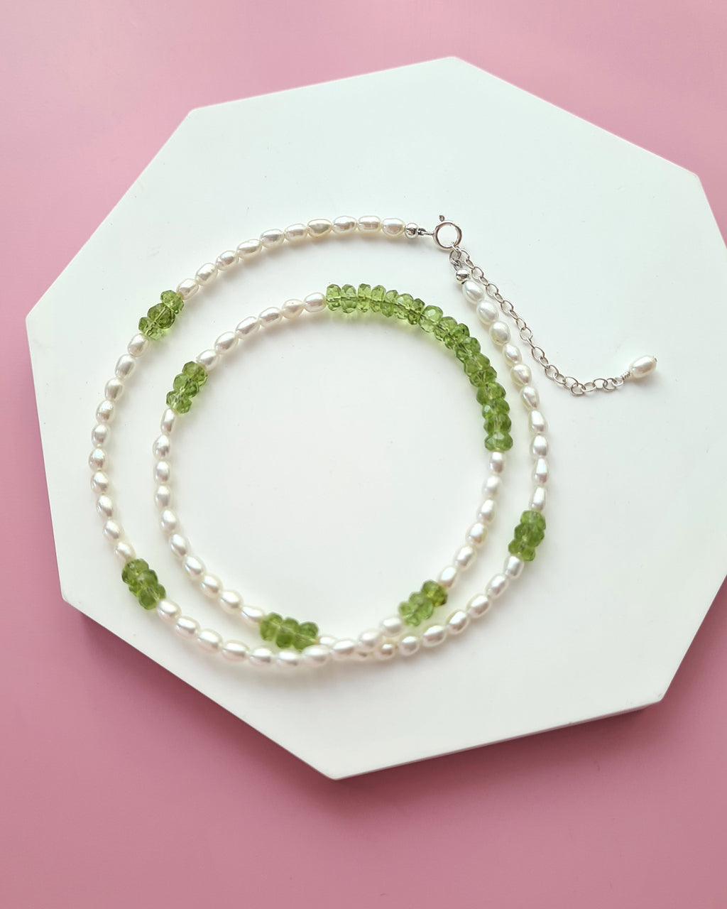 Freshwater Pearl and Peridot Strand Necklace, Modern Pearl Jewelry in Singapore
