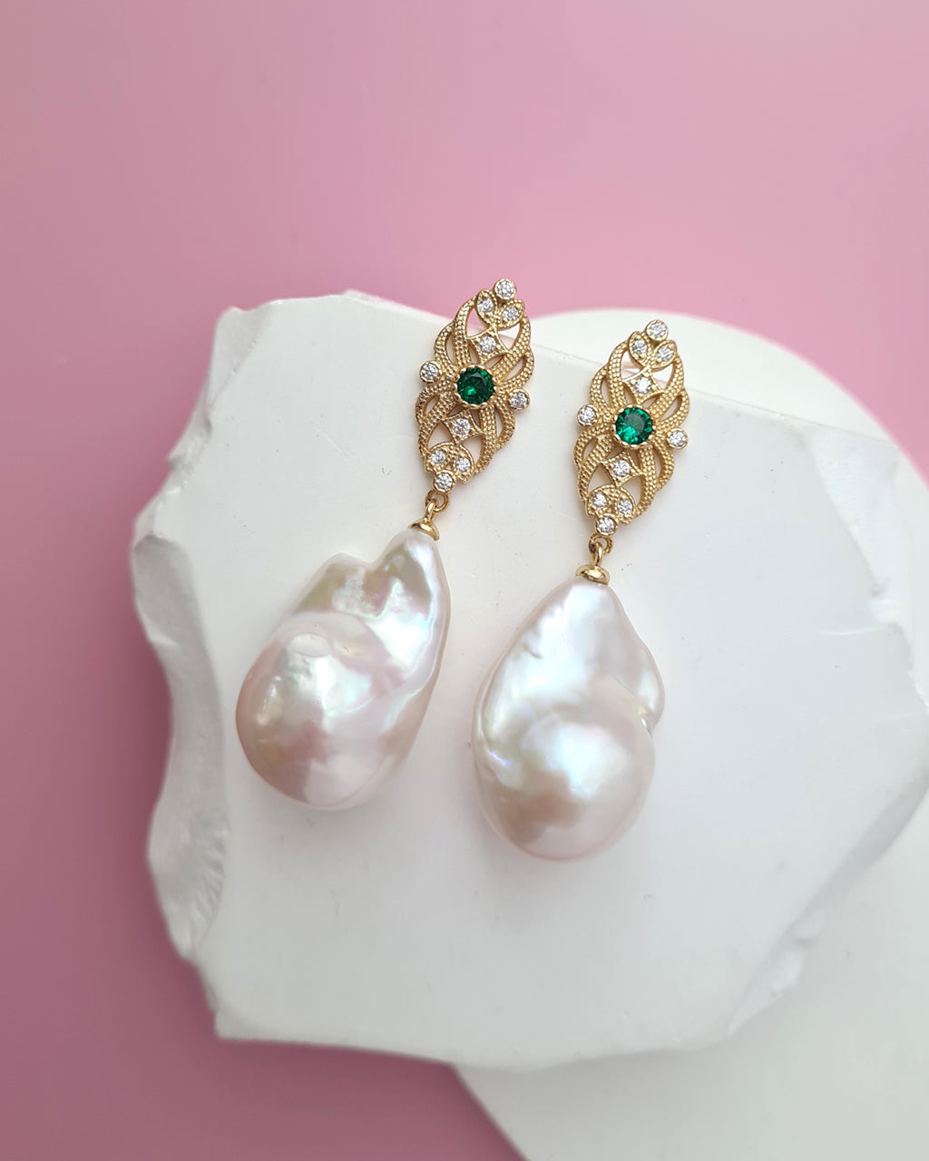 Vintage Inspired White Baroque Pearl Earrings, Handmade Pearl Jewelry in Singapore