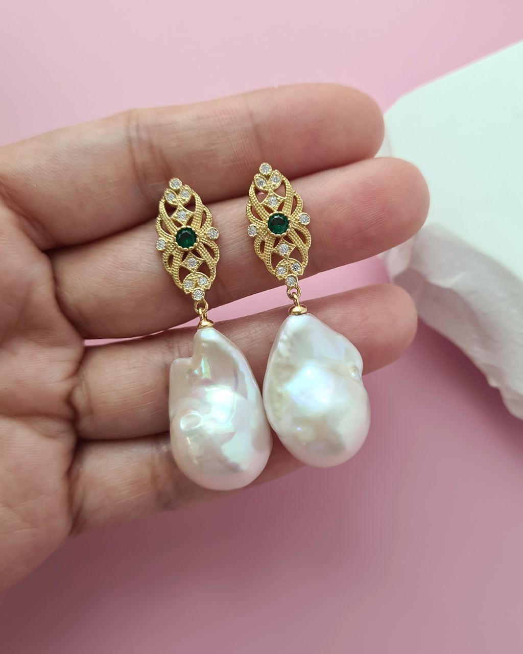 Vintage Inspired White Baroque Pearl Earrings, Handmade Pearl Jewelry in Singapore