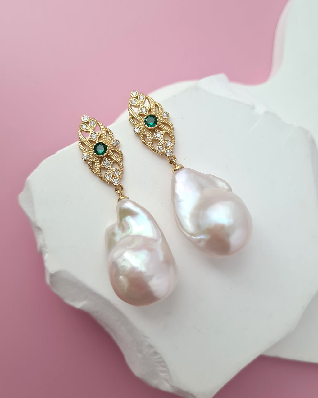 Vintage Inspired White Baroque Pearl Earrings, Handmade Pearl Jewelry in Singapore
