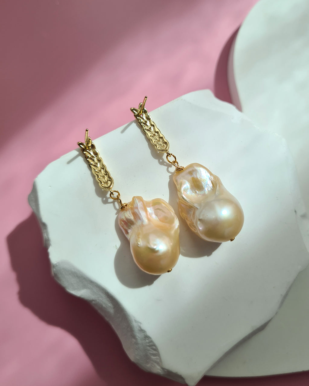 Freshwater Baroque Pearl Earrings - Simple Gold Vine Pearl Jewelry in Singapore