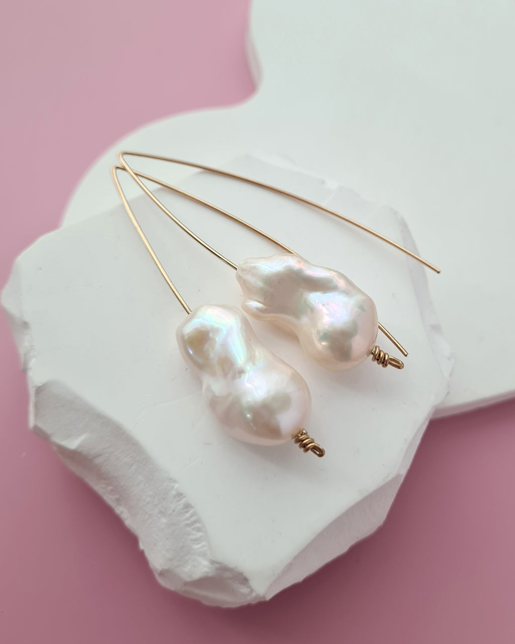 Large White Baroque Pearl Earrings - Minimalist in 14k Gold Filled Pearl Jewelry