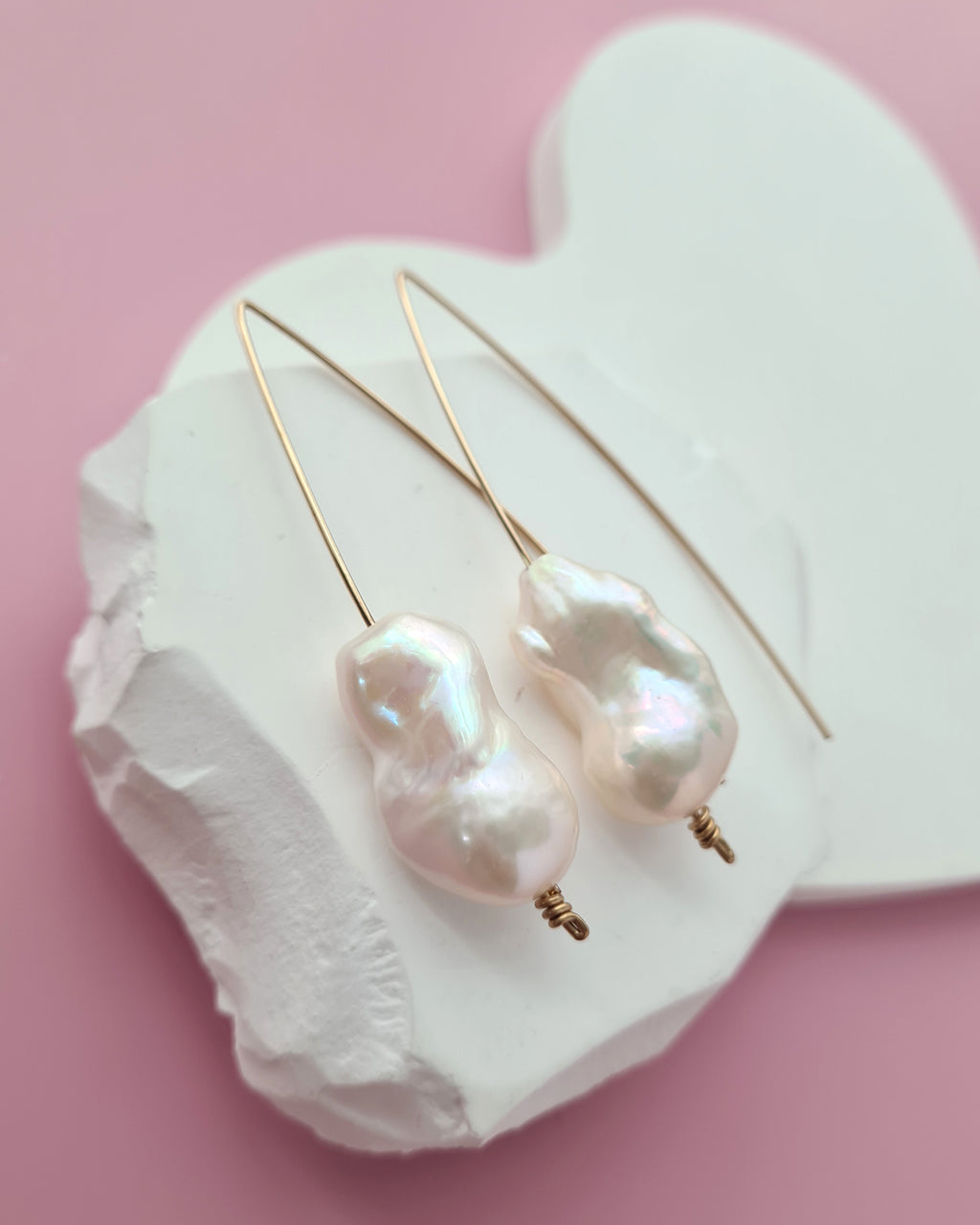 Large White Baroque Pearl Earrings - Minimalist in 14k Gold Filled Pearl Jewelry