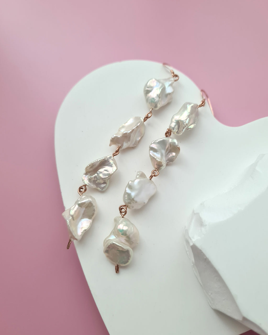 Metallic White Large Baroque Pearl Earrings - Statement in Rose Gold Filled Jewelry