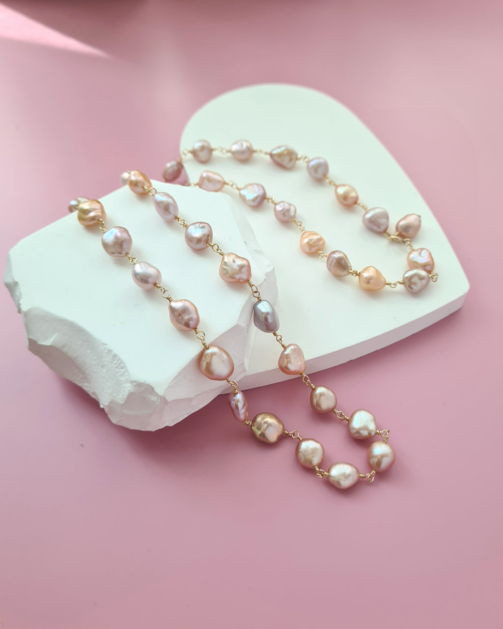 Pastel Keshi Pearl Long Necklace - 14k Gold Filled