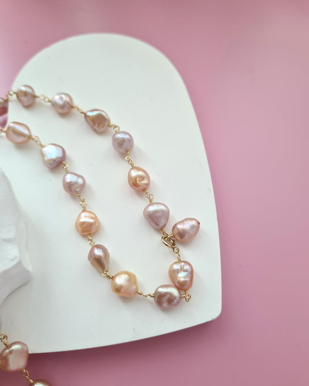 Pastel Keshi Pearl Long Necklace - 14k Gold Filled