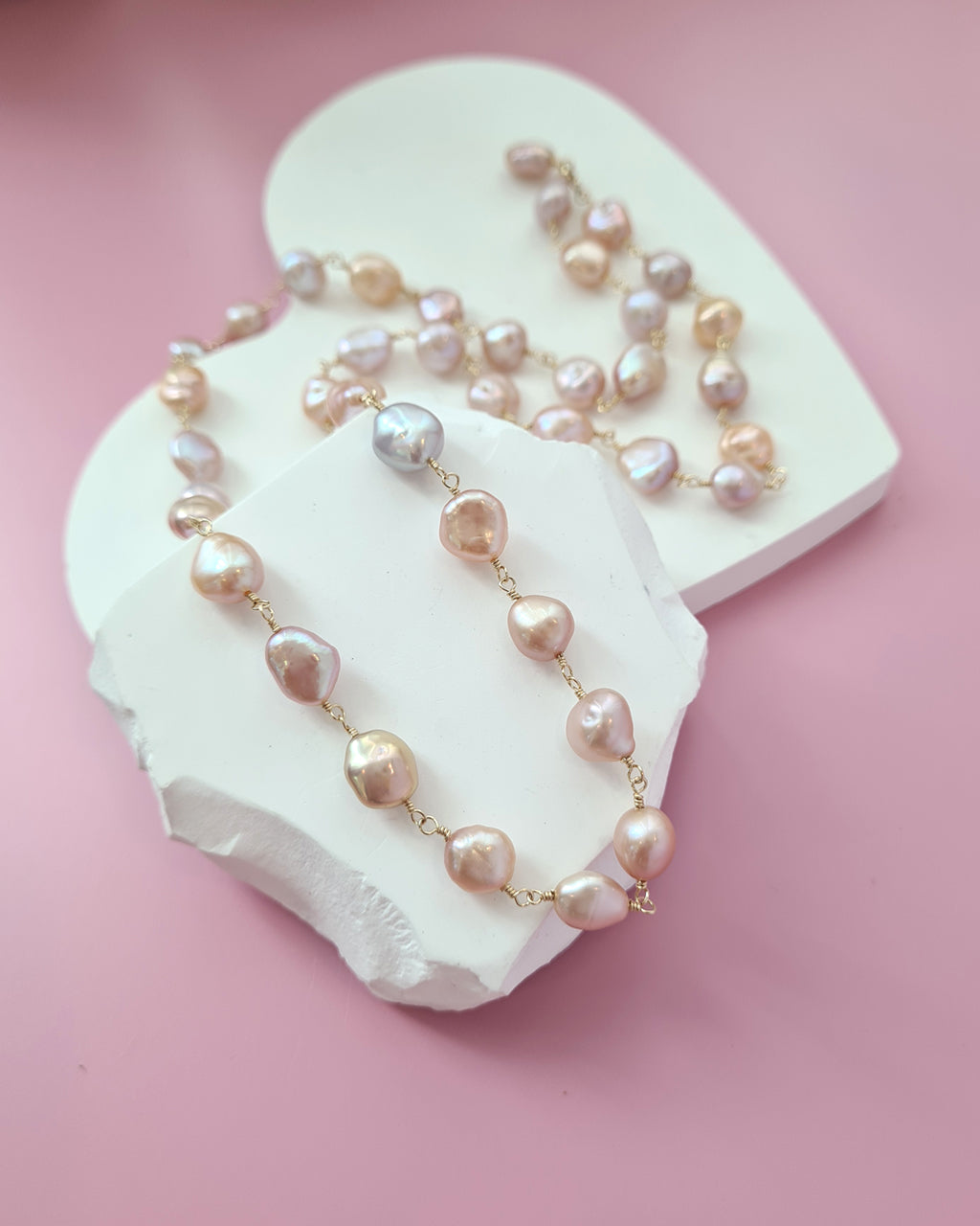 Pastel Keshi Pearl Long Necklace - 14k Gold Filled