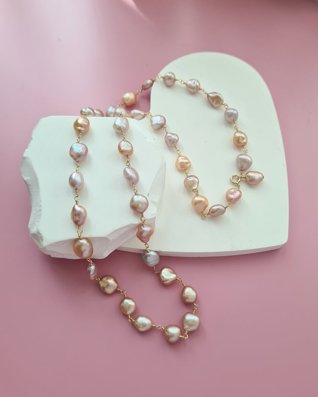 Pastel Keshi Pearl Long Necklace - 14k Gold Filled