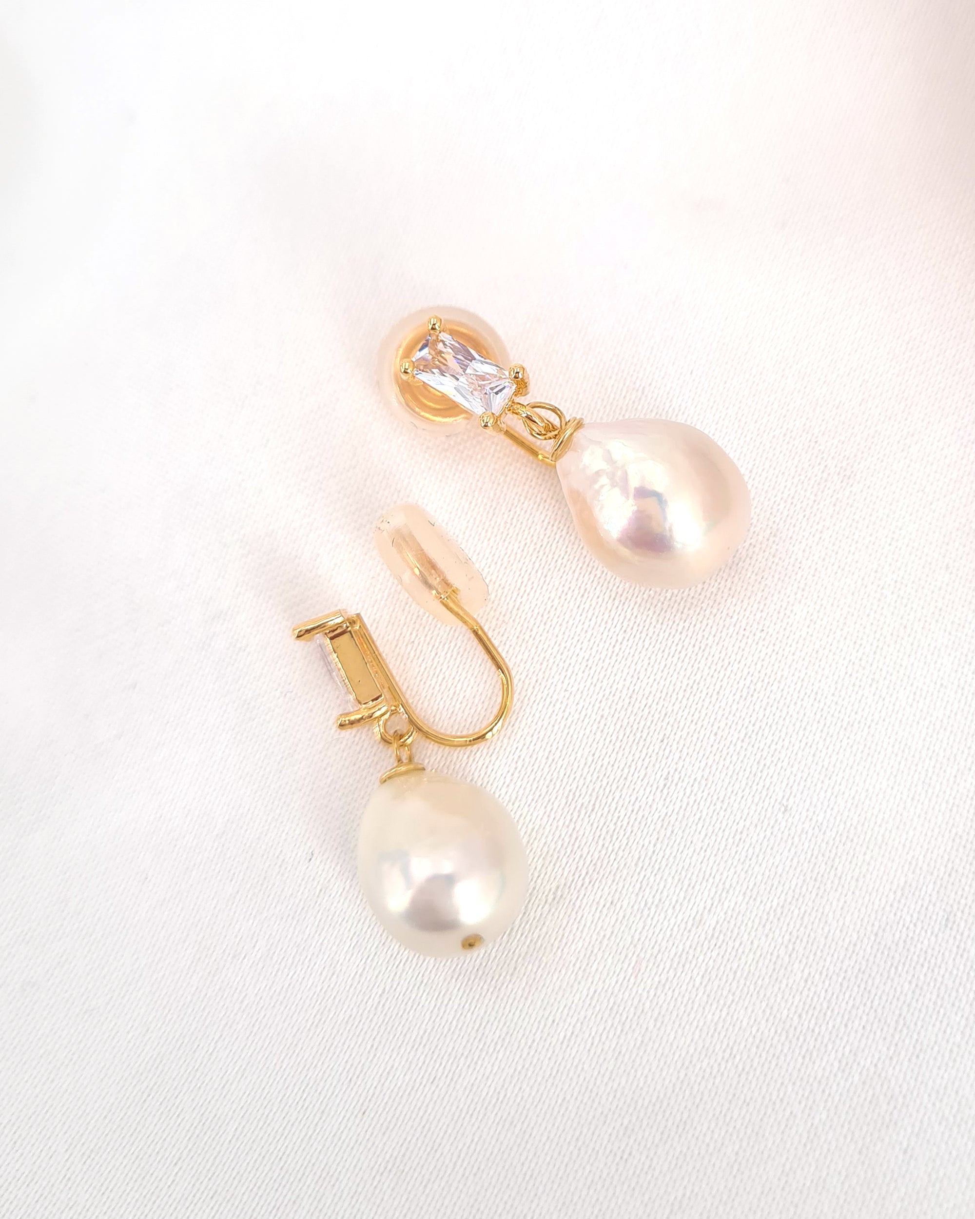 Clip-on Earrings with Edison Baroque Metallic White Pearls | Timeless Pearl Jewelry | Singapore