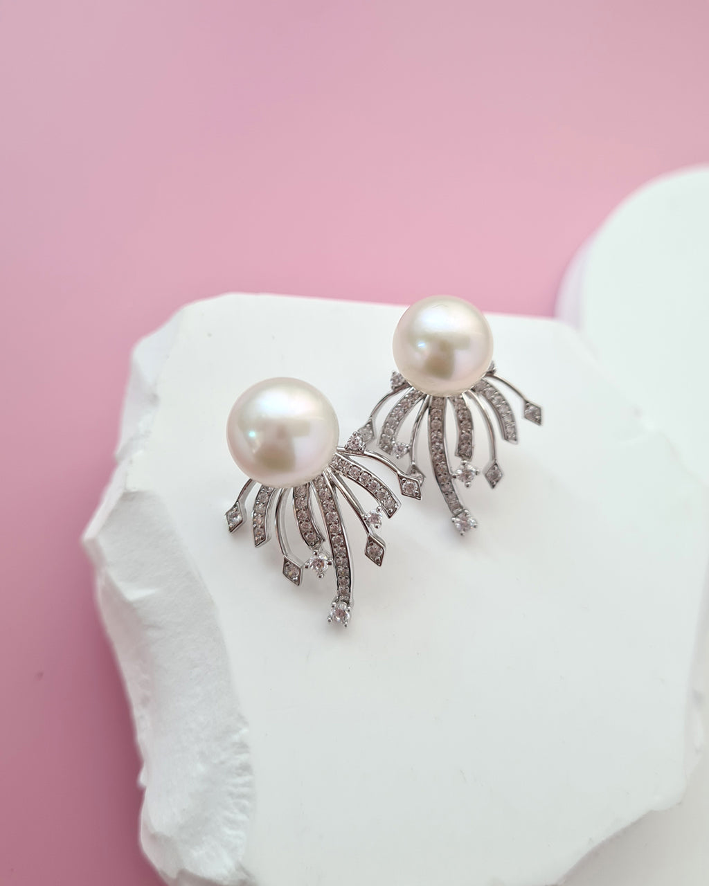 White Pearl Earrings - Detachable Jacket Stud Earrings Pearl Jewelry in Singapore