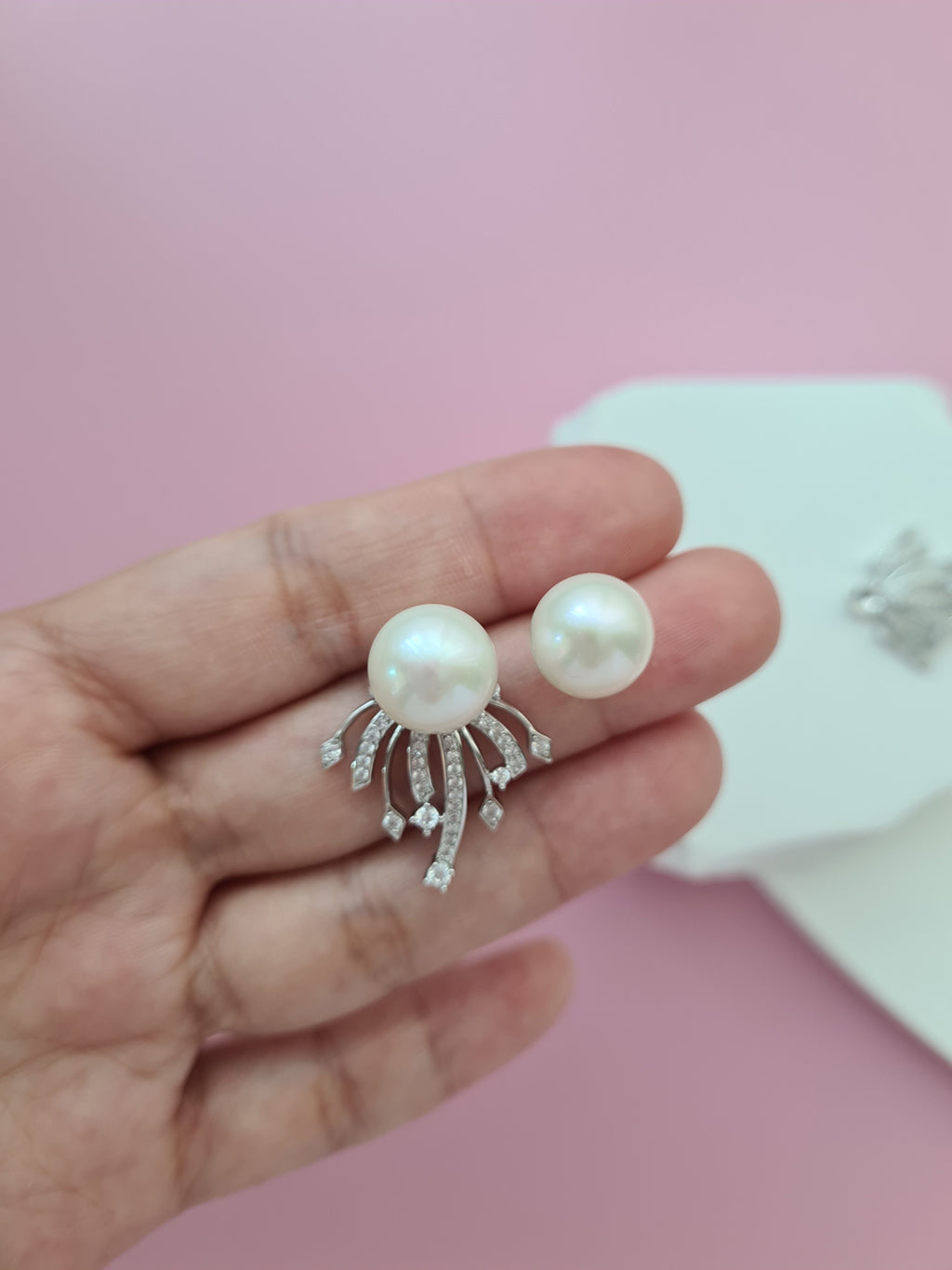 White Pearl Earrings - Detachable Jacket Stud Earrings Pearl Jewelry in Singapore