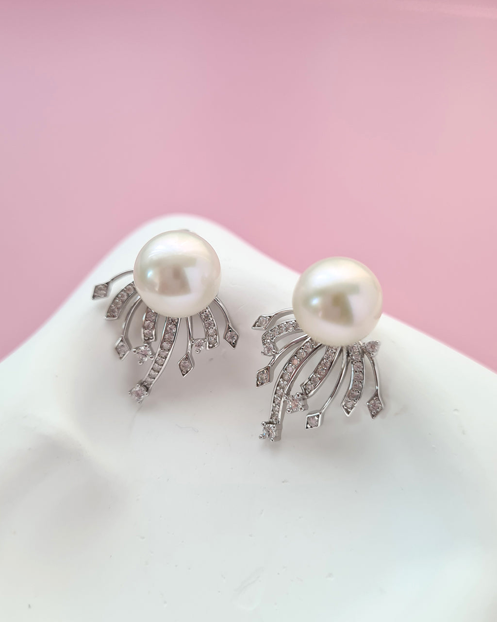 White Pearl Earrings - Detachable Jacket Stud Earrings Pearl Jewelry in Singapore