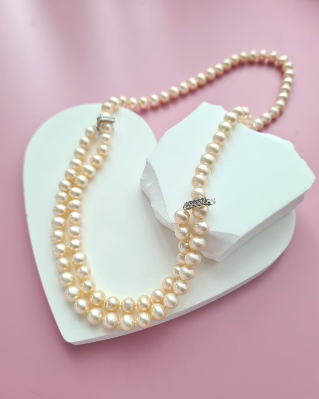 Metallic Pinkish Gold Pearl Long Strand Necklace - 27 inch Classic Knotted Pearl Jewelry