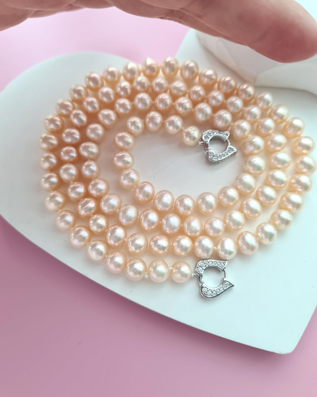 Metallic Pinkish Gold Pearl Long Strand Necklace - 27 inch Classic Knotted Pearl Jewelry